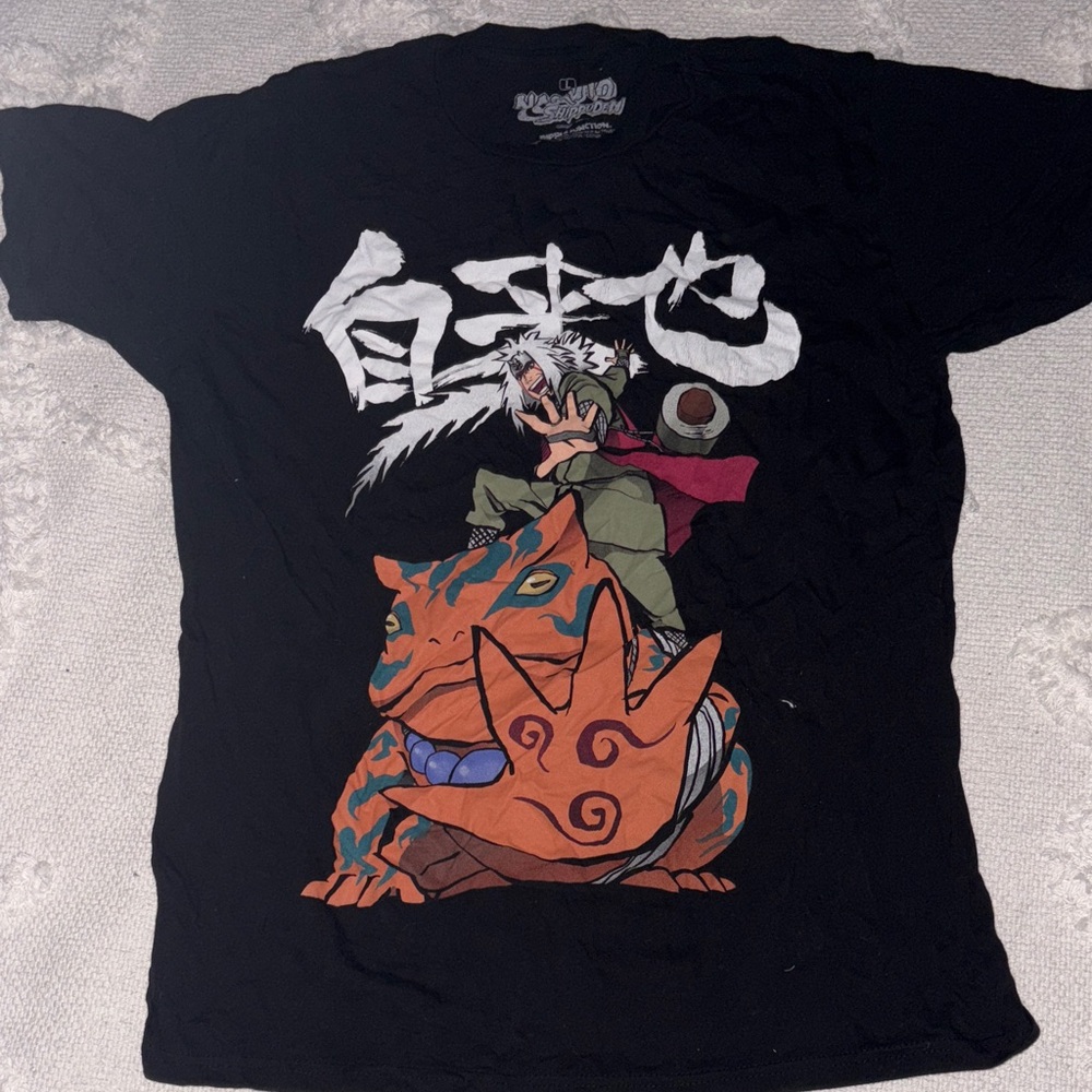 Men's Black Jiraya Graphic Tee with Anime Design